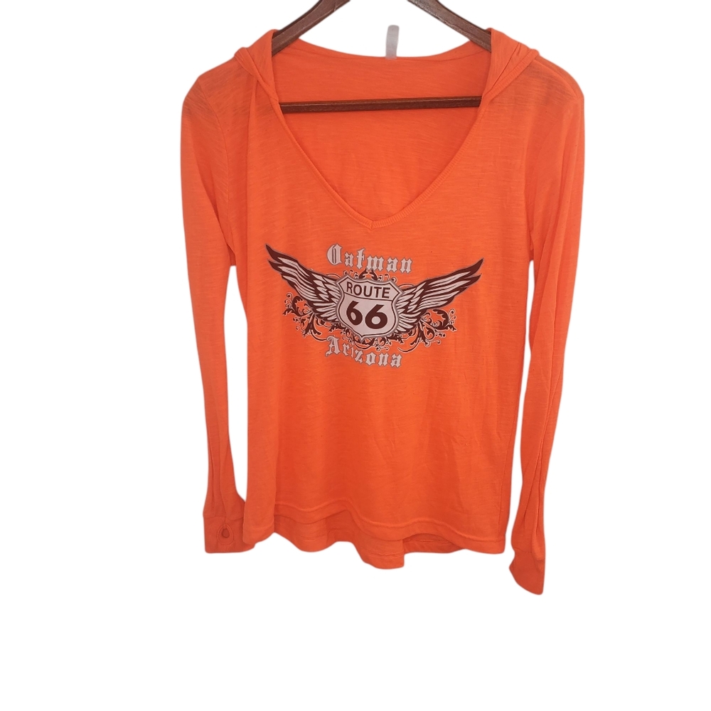 Reserved Oatman Arizona Route 66 Long Sleeve Orange Shirt Size Large